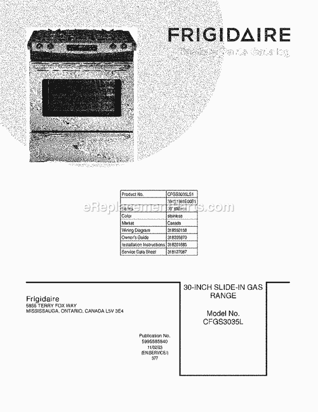 Frigidaire CFGS3035LS1 Range Page D Diagram