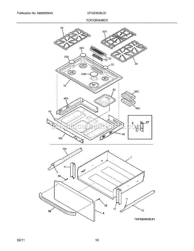 Frigidaire CFGS3035LS1 Range Top/Drawer Diagram