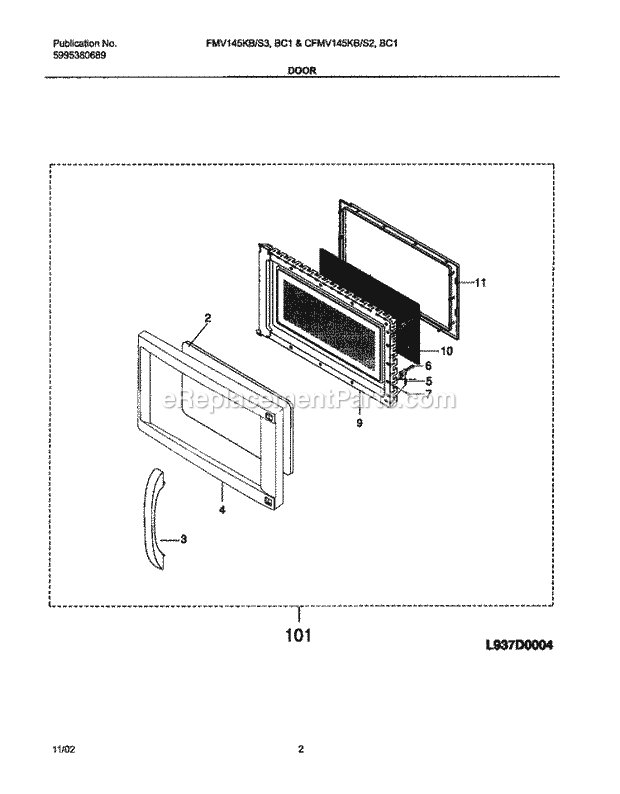 Frigidaire CFMV145BC1 Table Top Frigidaire/Microwave Door Diagram