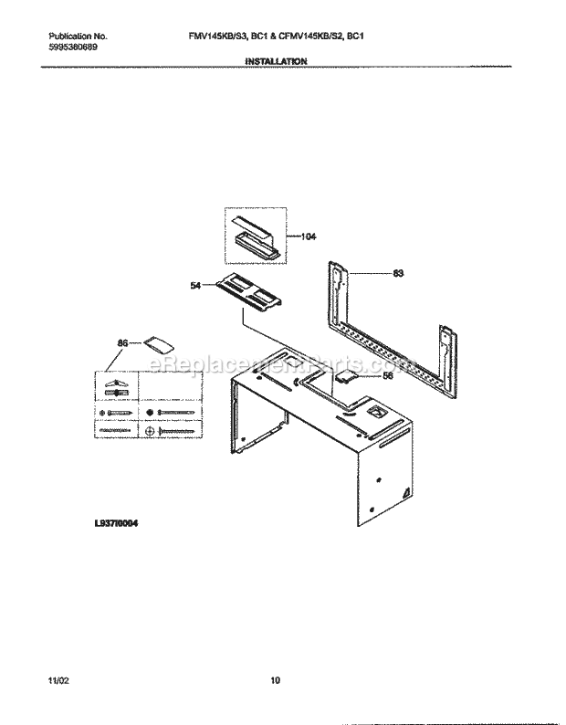 Frigidaire CFMV145BC1 Table Top Frigidaire/Microwave Installation Diagram