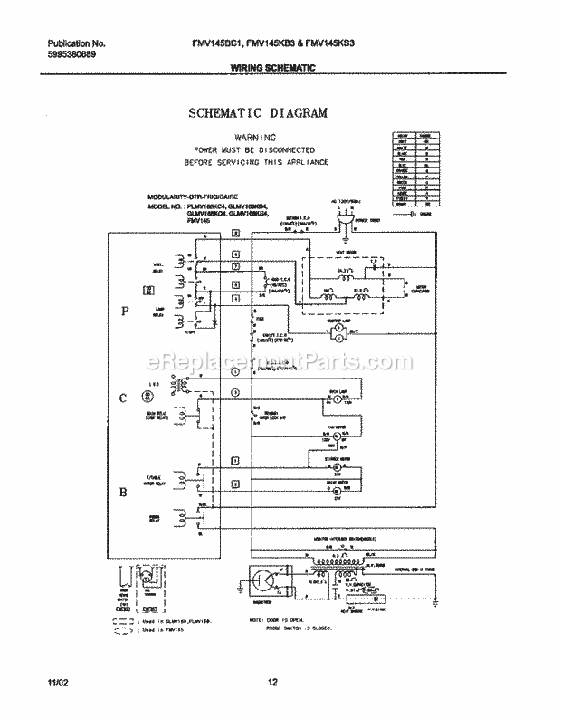 Frigidaire CFMV145BC1 Table Top Frigidaire/Microwave Page I Diagram