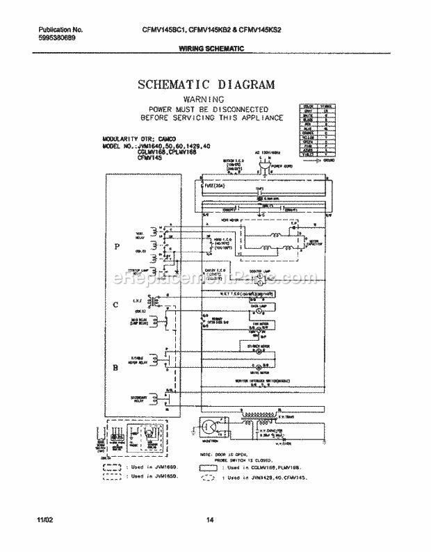 Frigidaire CFMV145KB2 Table Top Frigidaire/Microwave Page J Diagram