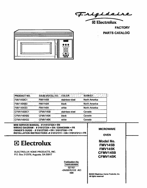 Frigidaire CFMV145KB2 Table Top Frigidaire/Microwave Page C Diagram