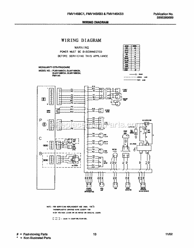 Frigidaire CFMV145KB2 Table Top Frigidaire/Microwave Page H Diagram