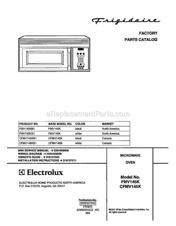 Frigidaire CFMV145KS1 Table Top Microwave Page C Diagram