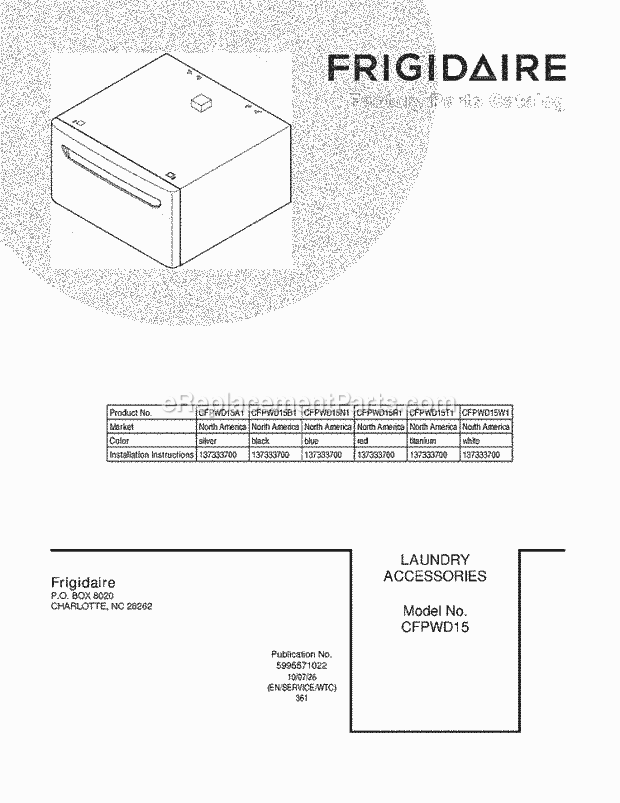 Frigidaire CFPWD15T1Parts Page B Diagram