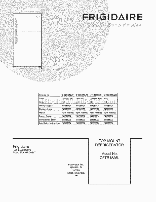 Frigidaire CFTR1826LW1 Refrigerator Page B Diagram