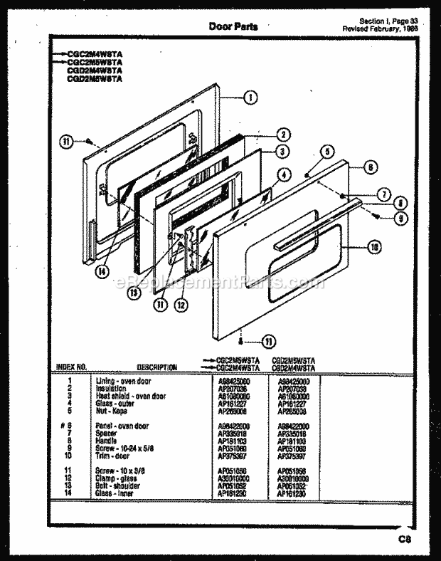 Frigidaire CGC4M5WSTB Gib(V25) / Free Standing Gas Range Door Parts Diagram