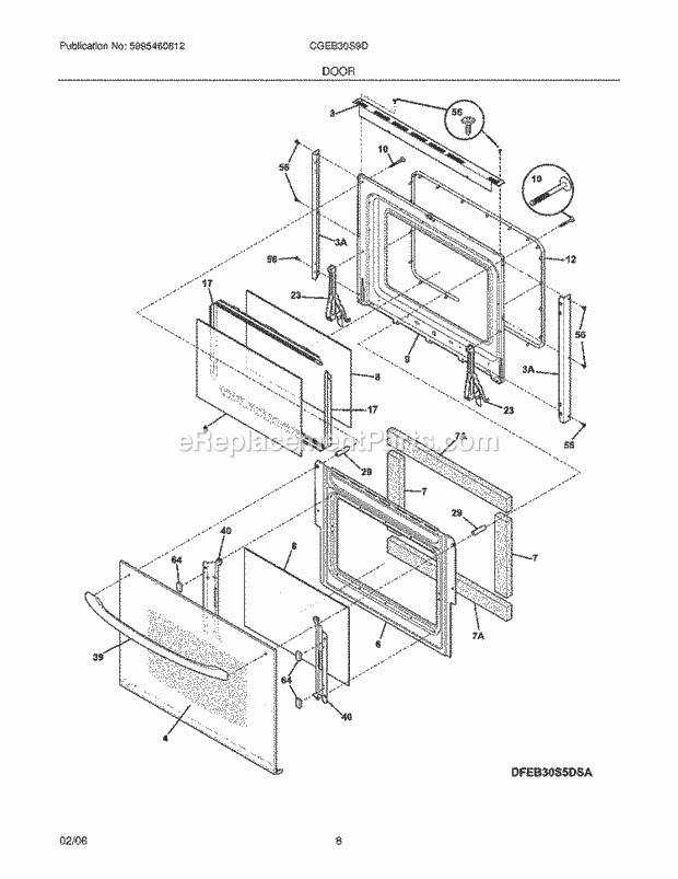 Frigidaire CGEB30S9DS3 Built-In, Electric Wall Oven Door Diagram