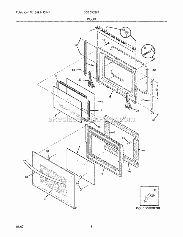 Frigidaire CGEB30S9FS2 Built-In, Electric Electric Oven Door Diagram