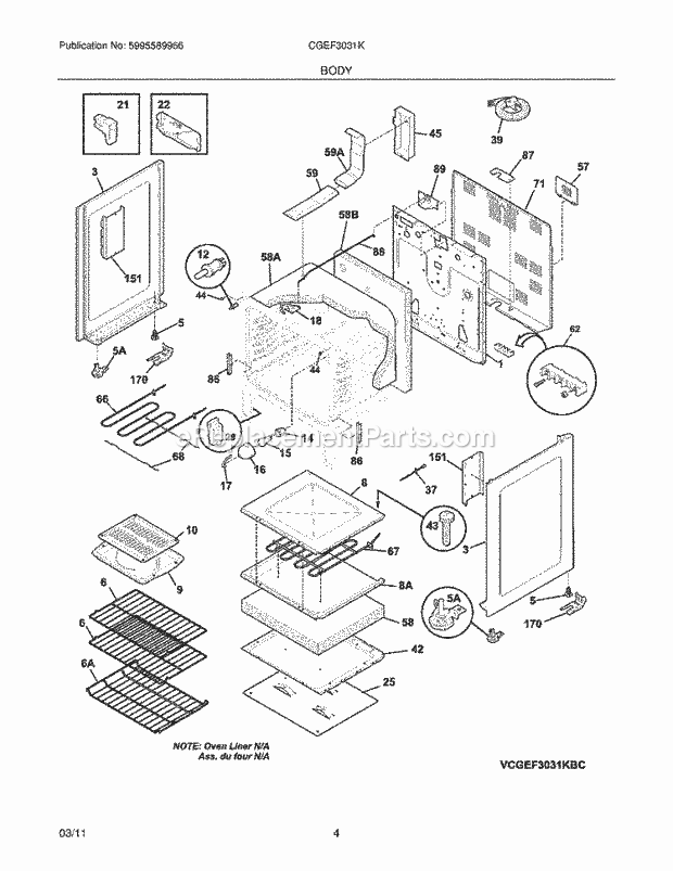 Frigidaire CGEF3031KBD Range Body Diagram