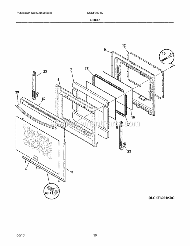 Frigidaire CGEF3031KWB Range Door Diagram