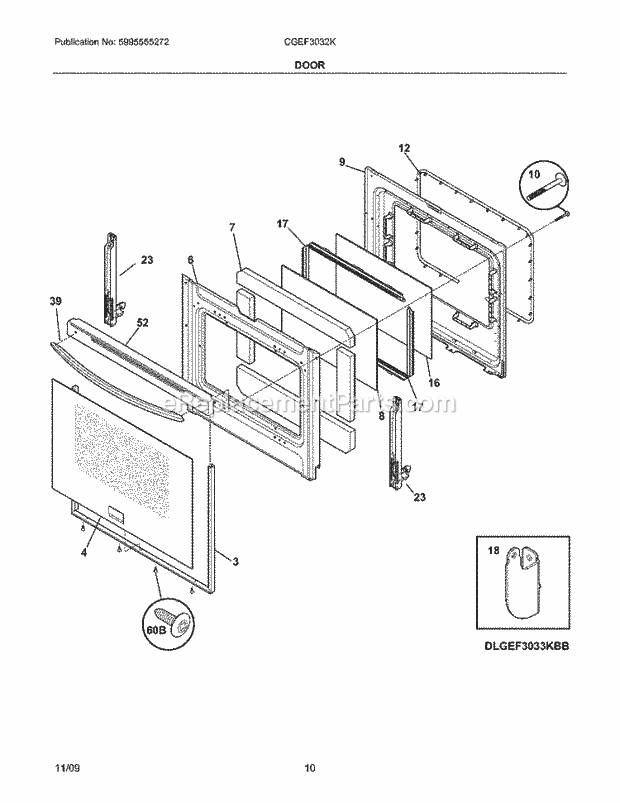 Frigidaire CGEF3032KWA Range Door Diagram