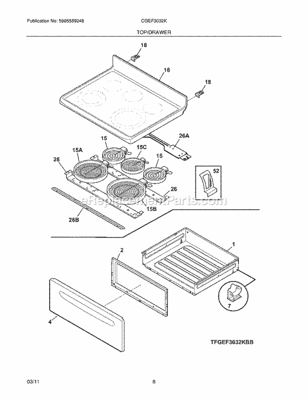 Frigidaire CGEF3032KWE Range Top/Drawer Diagram