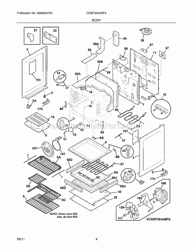 Frigidaire CGEF3034MFA Range Body Diagram