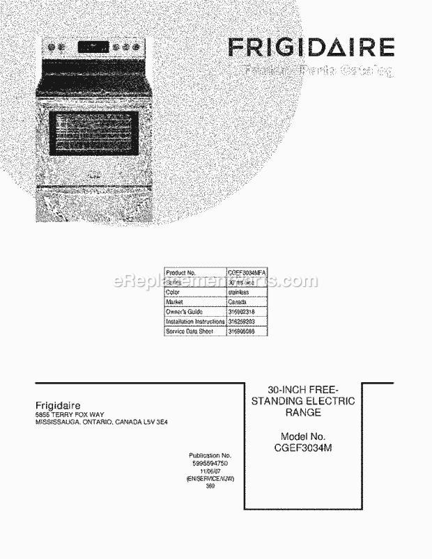 Frigidaire CGEF3034MFA Range Page C Diagram