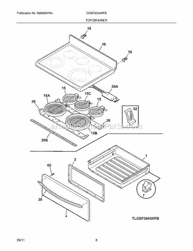 Frigidaire CGEF3034MFB Range Top/Drawer Diagram