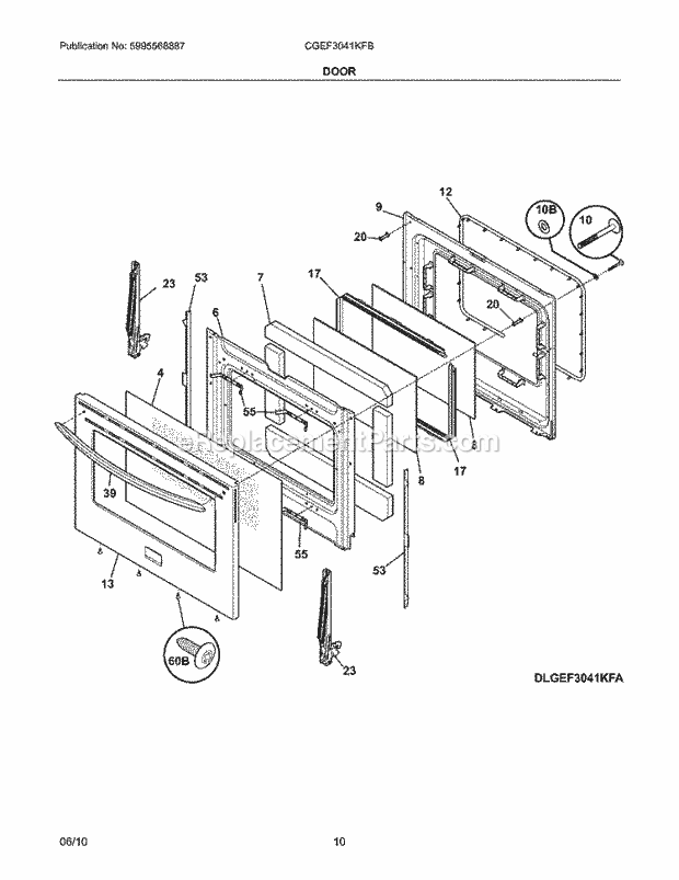 Frigidaire CGEF3041KFB Range Door Diagram