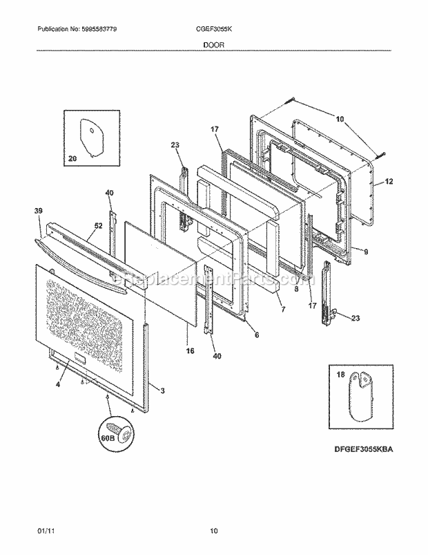 Frigidaire CGEF3055KBB Range Door Diagram