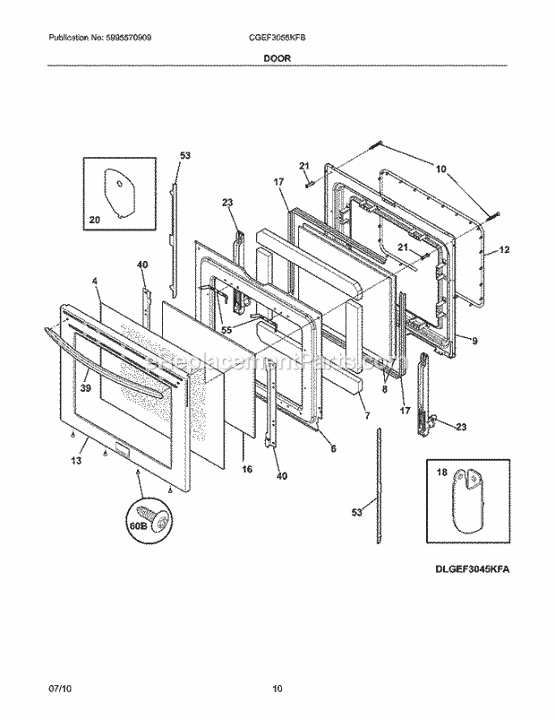 Frigidaire CGEF3055KFB Range Door Diagram