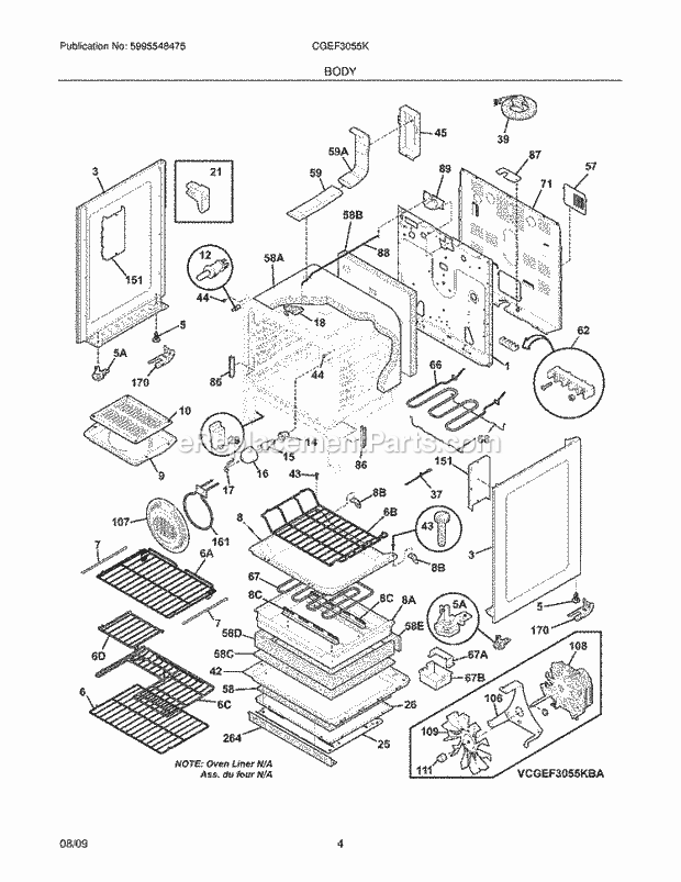 Frigidaire CGEF3055KWA Range Body Diagram