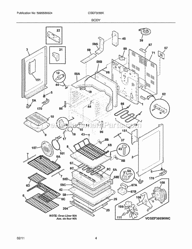 Frigidaire CGEF3055KWC Range Body Diagram