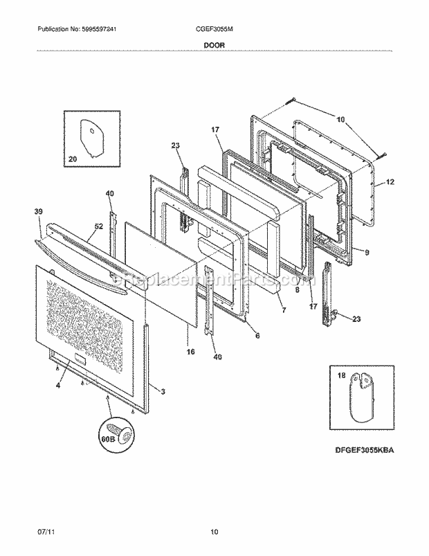 Frigidaire CGEF3055MWA Range Door Diagram