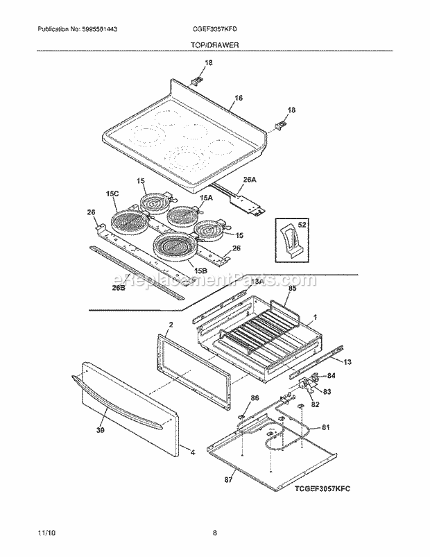 Frigidaire CGEF3057KFD Range Top/Drawer Diagram