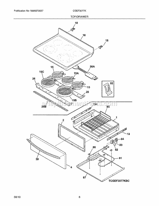 Frigidaire CGEF3077KBC Range Top/Drawer Diagram