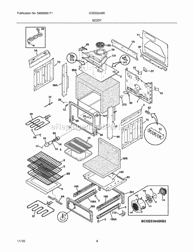 Frigidaire CGES3045KW2 Range Body Diagram