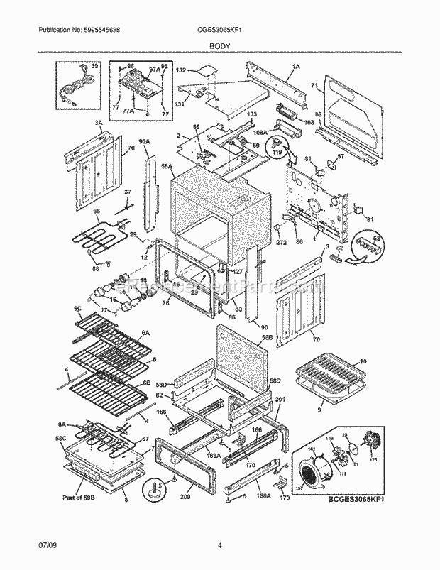 Frigidaire CGES3065KF1 Range Body Diagram