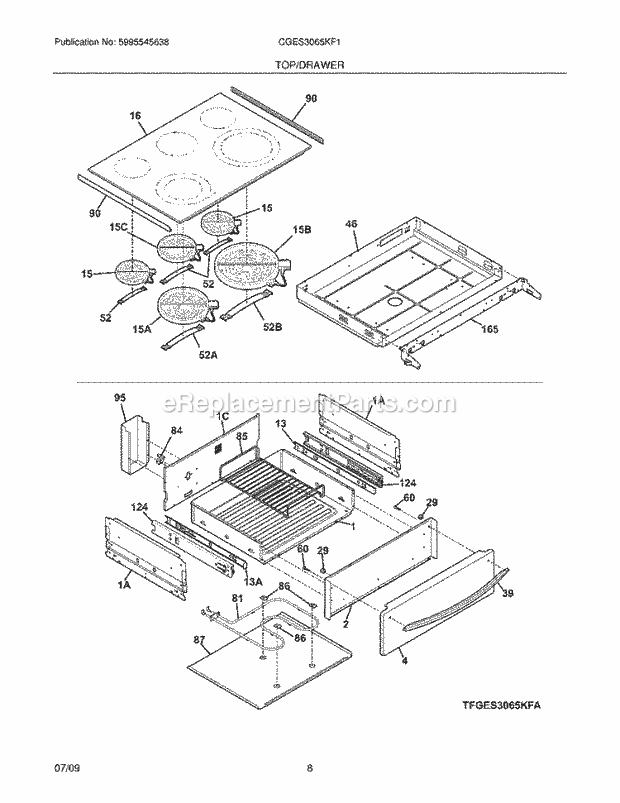 Frigidaire CGES3065KF1 Range Top/Drawer Diagram