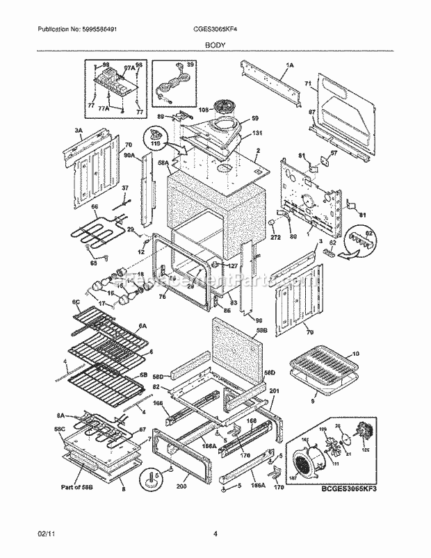 Frigidaire CGES3065KF4 Range Body Diagram