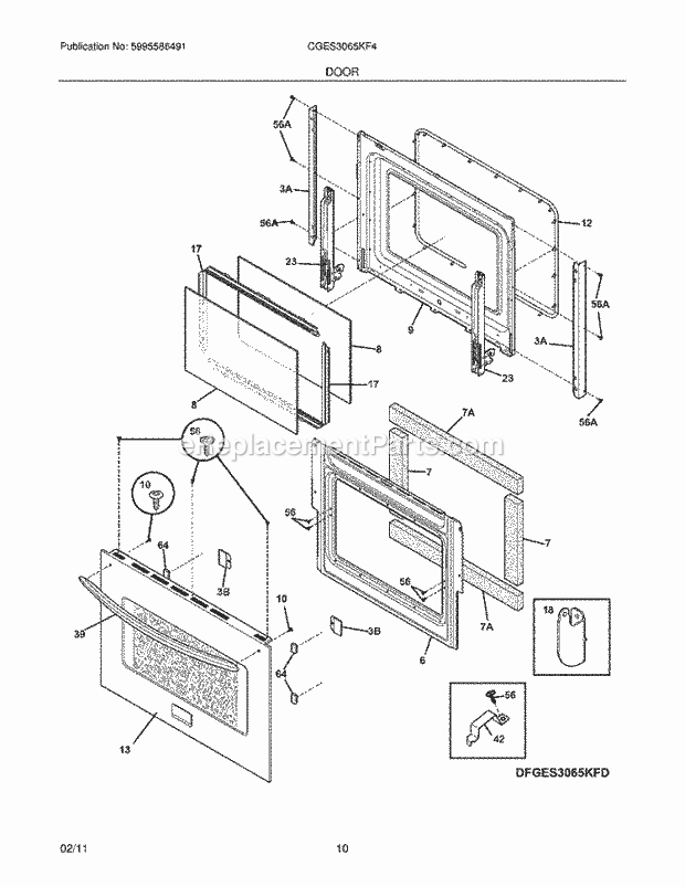 Frigidaire CGES3065KF4 Range Door Diagram