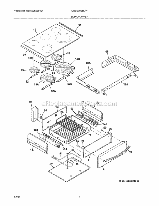 Frigidaire CGES3065KF4 Range Top/Drawer Diagram