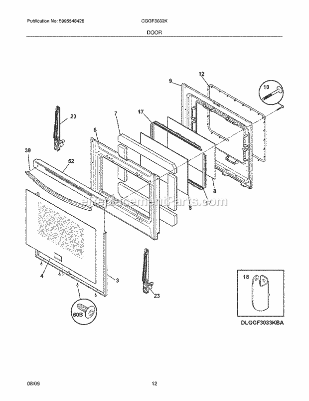 Frigidaire CGGF3032KBB Range Door Diagram