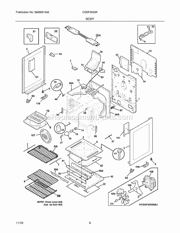 Frigidaire CGGF3032KBJ Range Body Diagram