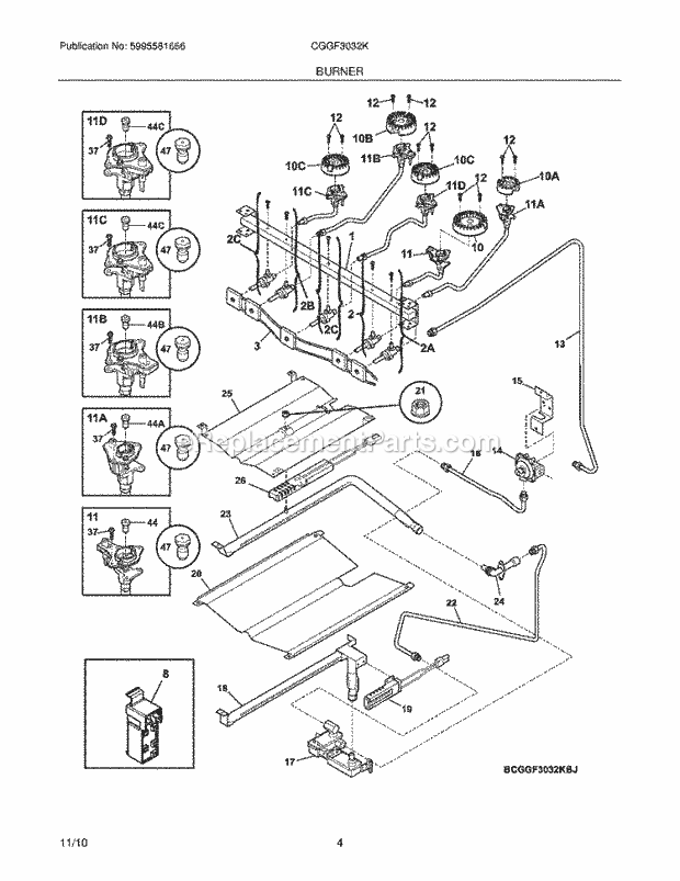 Frigidaire CGGF3032KBJ Range Burner Diagram