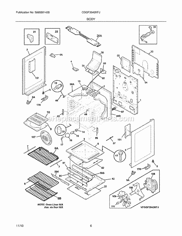 Frigidaire CGGF3042KFJ Range Body Diagram