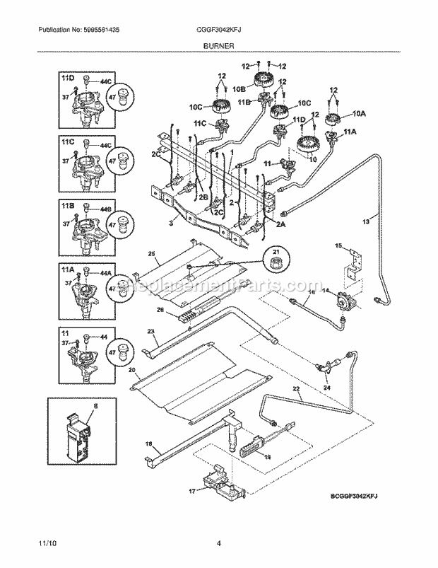 Frigidaire CGGF3042KFJ Range Burner Diagram