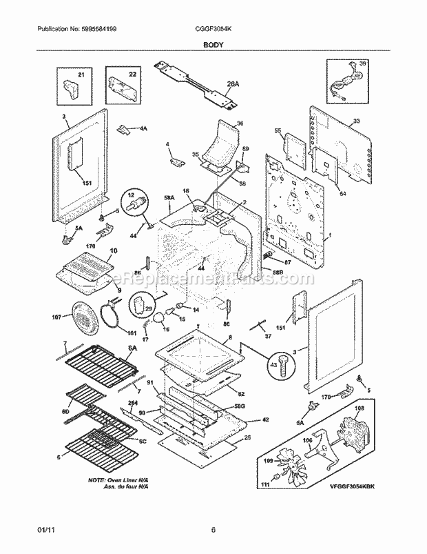 Frigidaire CGGF3054KBK Range Body Diagram