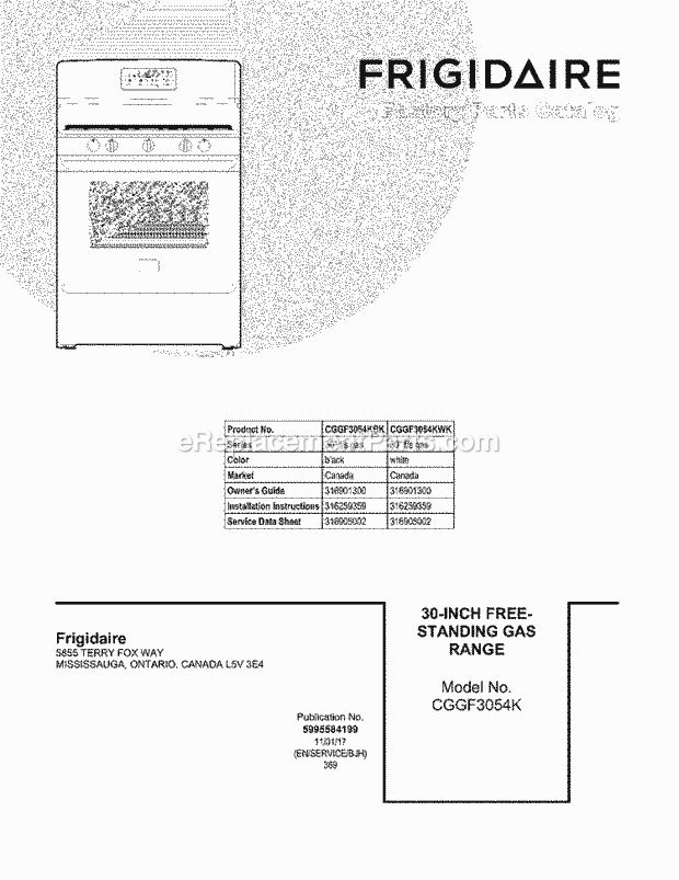 Frigidaire CGGF3054KBK Range Page D Diagram