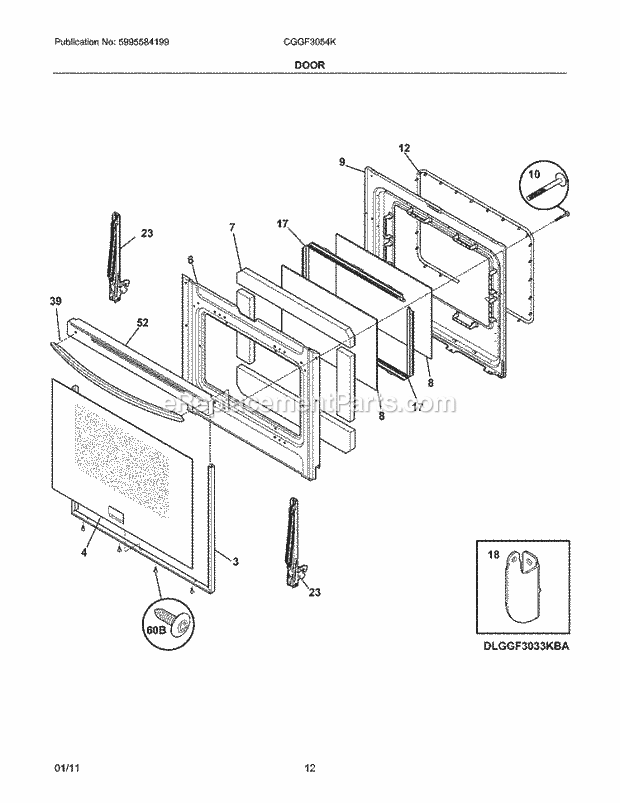 Frigidaire CGGF3054KBK Range Door Diagram