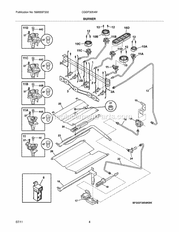 Frigidaire CGGF3054MFA Range Burner Diagram