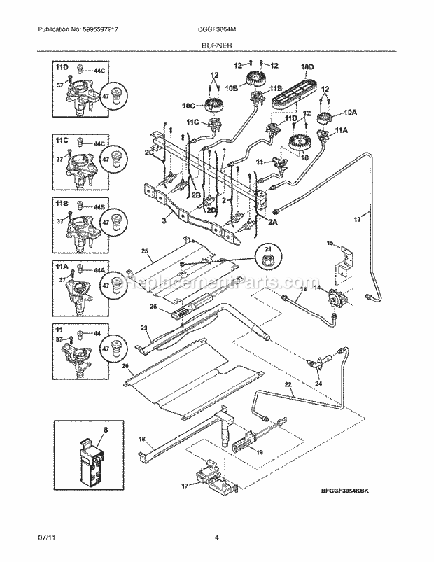 Frigidaire CGGF3054MWA Range Burner Diagram