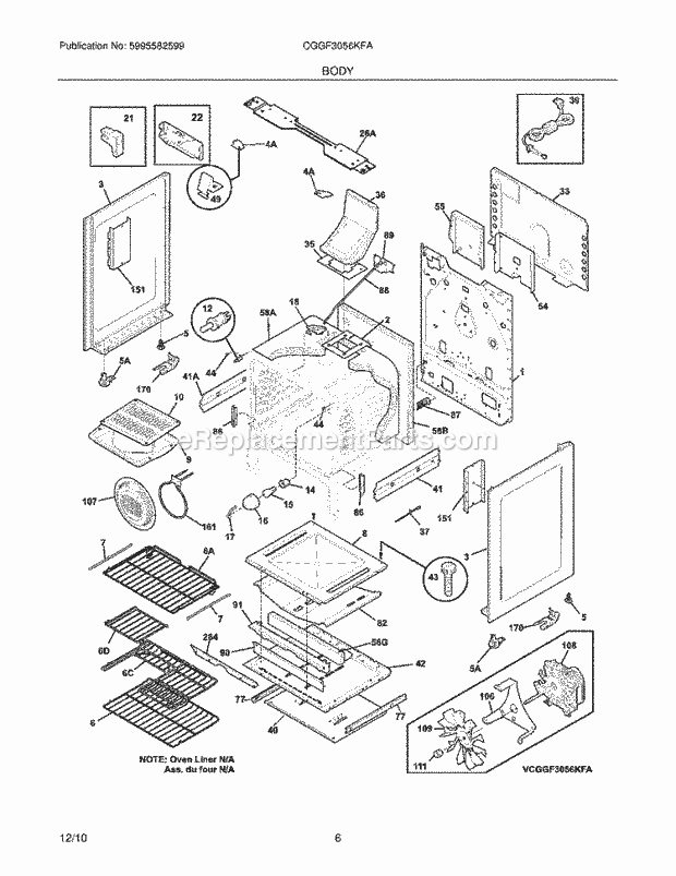 Frigidaire CGGF3056KFA Range Body Diagram