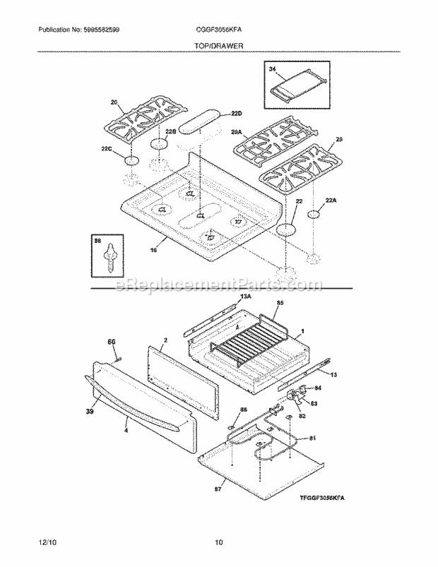 Frigidaire CGGF3056KFA Range Top/Drawer Diagram