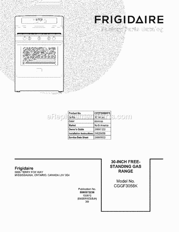 Frigidaire CGGF3056KFG Range Page D Diagram