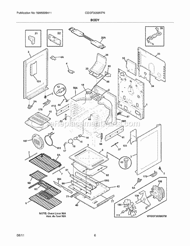 Frigidaire CGGF3056KFN Range Body Diagram