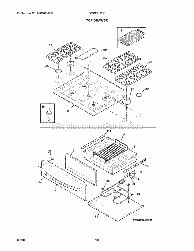 Frigidaire CGGF3076KBG Range Top/Drawer Diagram